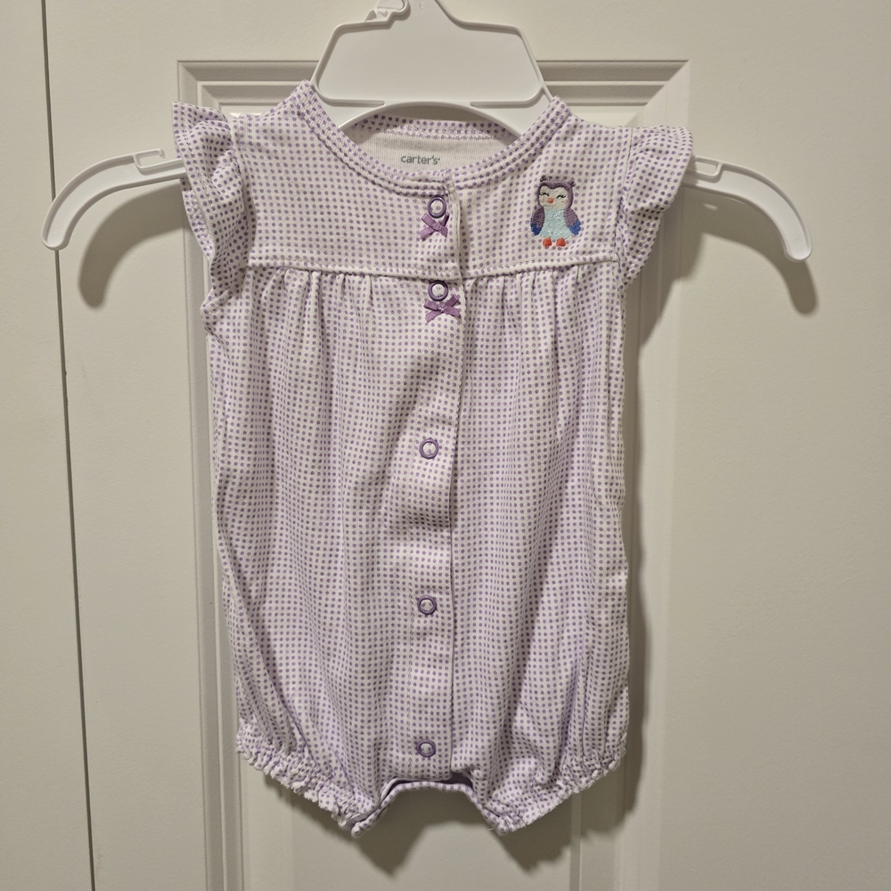 Purple Baby Romper with Penguin Design